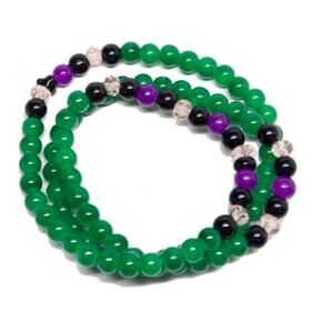 Green Bead Bracelet /Necklace emerald green black purple clear glass plastic